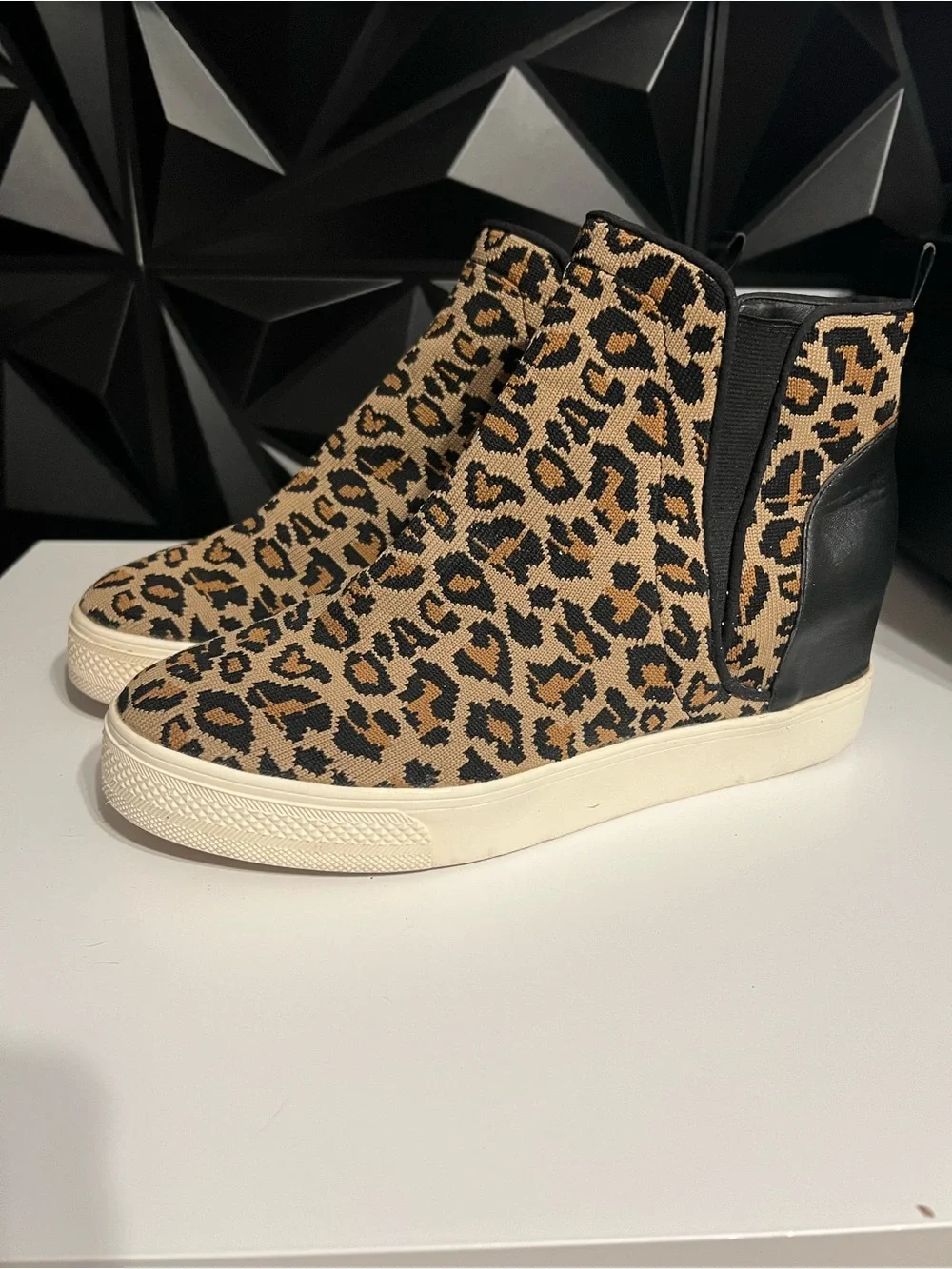Steve Madden Leopard Print Slip-On Wedge Sneakers - Tan/Black